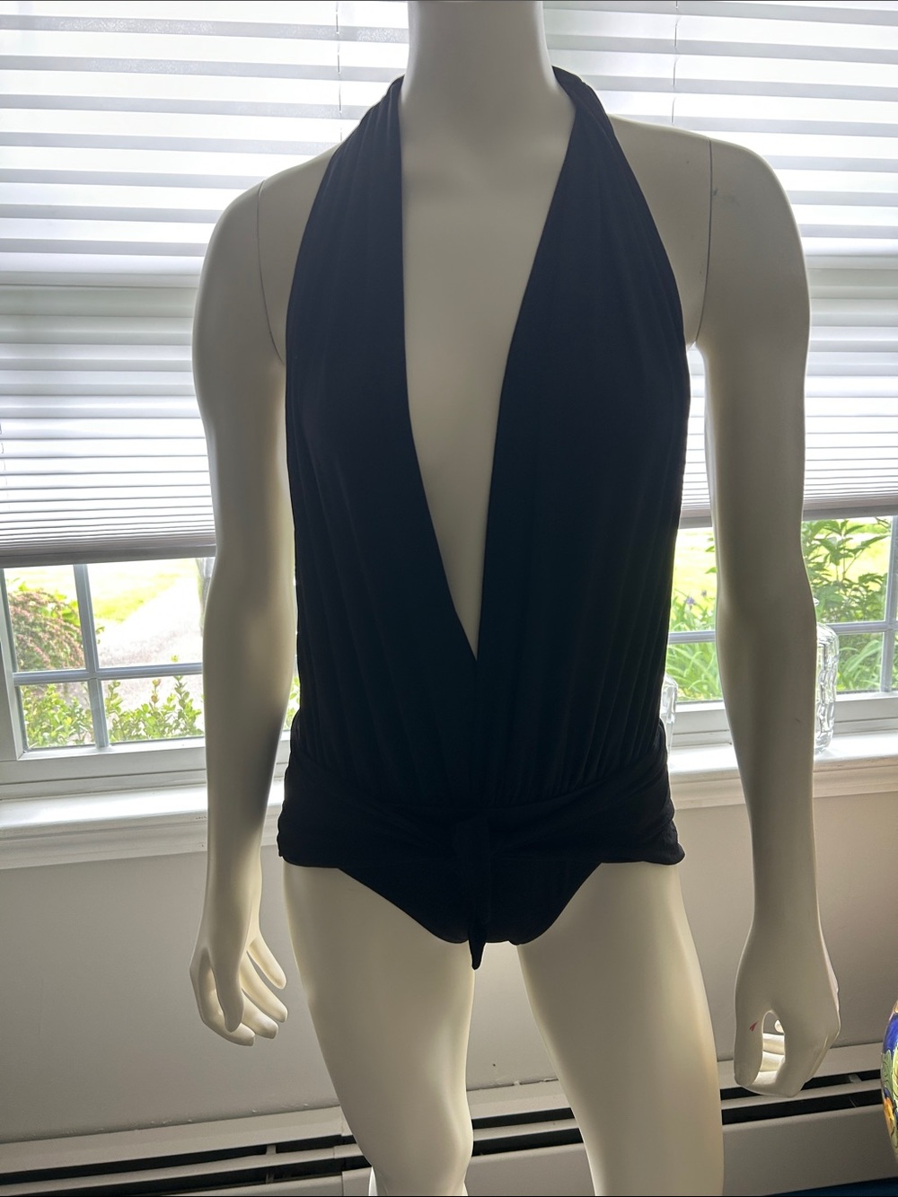 Carmen Marc Valvo Black Halter One-Piece Swimsuit